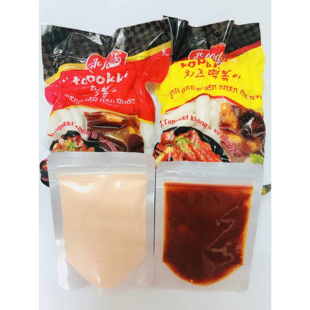 500g bánh gạo tokbokki +500g tok nhân phô mai JOFOOD+100g bột phô mai+100g sốt kèm 1 gói mì 110g