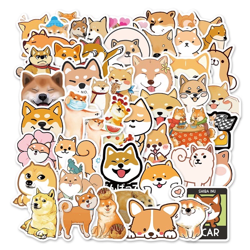 sticker chó shiba chống thấm nước trang trí