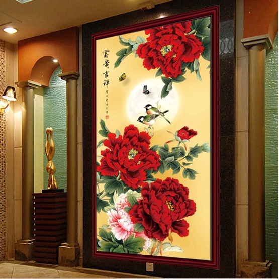 Tranh Thêu Chữ Thập Chỉ Lụa Thêu Kín Chưa Thêu Mẫu Đơn Đỏ DX1161