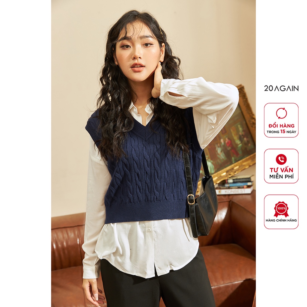 Áo len gile nữ vặn thừng  20AGAIN, phong cách Hàn Quốc trẻ trung, len lông thỏ co giãn, mềm mịn ALA0058 | BigBuy360 - bigbuy360.vn