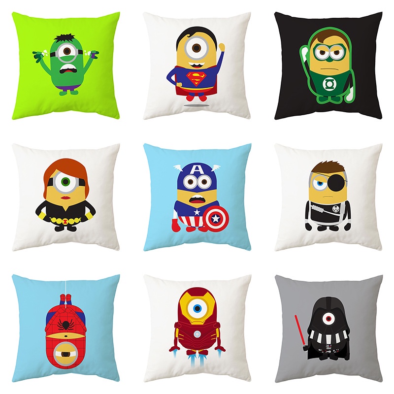 Vỏ Bọc Gối Sofa Bằng Polyester In Hoạt Hình Minion Một Mặt Trang Trí Nhà Cửa