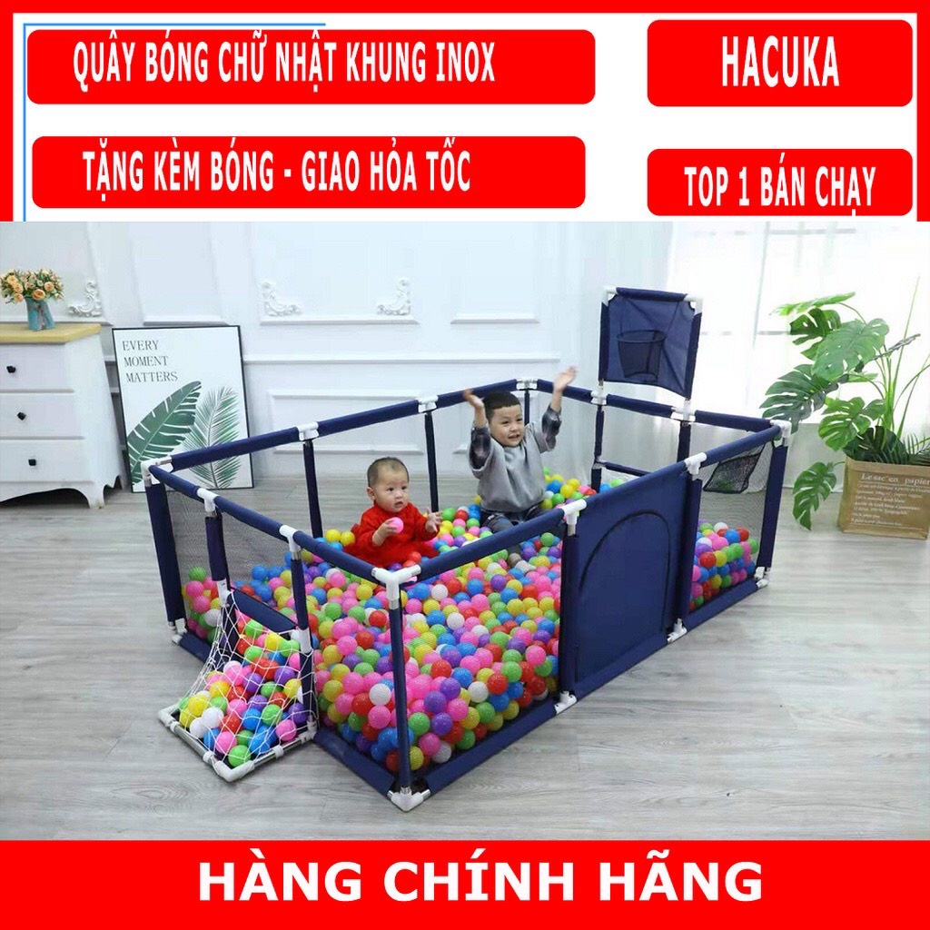 Quây bóng cho bé, quây cũi cho bé, nhà bóng cho bé khung inox hình chữ nhật.