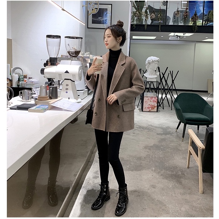 Áo dạ cao cấp dáng ngắn cổ vest