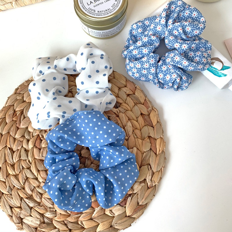Dây buộc tóc chiffon co giãn màu in họa tiết phong cách Hàn Quốc cho nữ