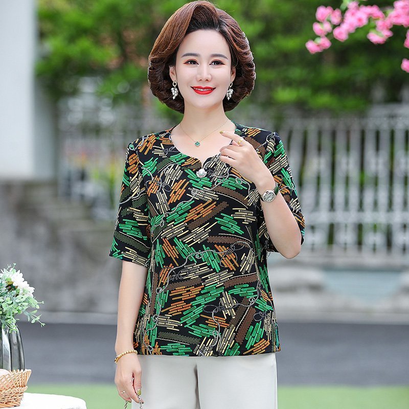 Set Áo Chiffon Ngắn Tay Và Quần Dài Thời Trang Phương Tây Cho Phụ Nữ Trung Niên 40-50 Tuổi