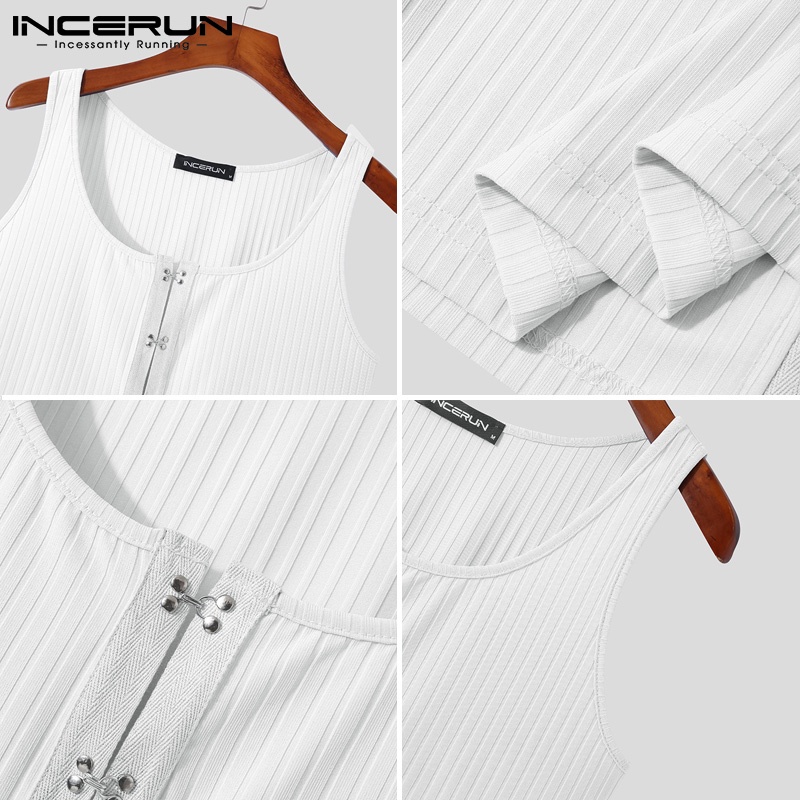 Áo không tay INCERUN cổ tròn màu trắng thời trang mùa hè cho nam