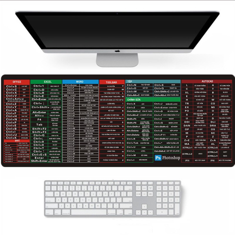 [SỈ Inbox] Lót chuột phím tắt Văn Phòng, lót chuột phím tắt Excel, Word, Power point Tiện dụng cỡ lớn 80x30
