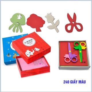 Bộ đồ chơi cắt giấy thủ công 240 tờ kèm 2 kéo nhựa an toàn cho bé (freeship)