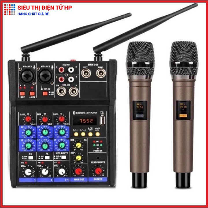 Bàn Mixer G4 live stream hỗ trợ màn hình LED có bluetooth tặng kèm 2 mic không dây tiện cho oto loa kéo và các loa khác