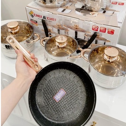 BỘ NỒI ĐỨC KAISA VILLA ĐÁY TỪ 7 LỚP 6 MÓN 12 CHI TIẾT KV-6618/ BỘ NỒI ANGELBERG 6 MÓN 12 CHI TIẾT