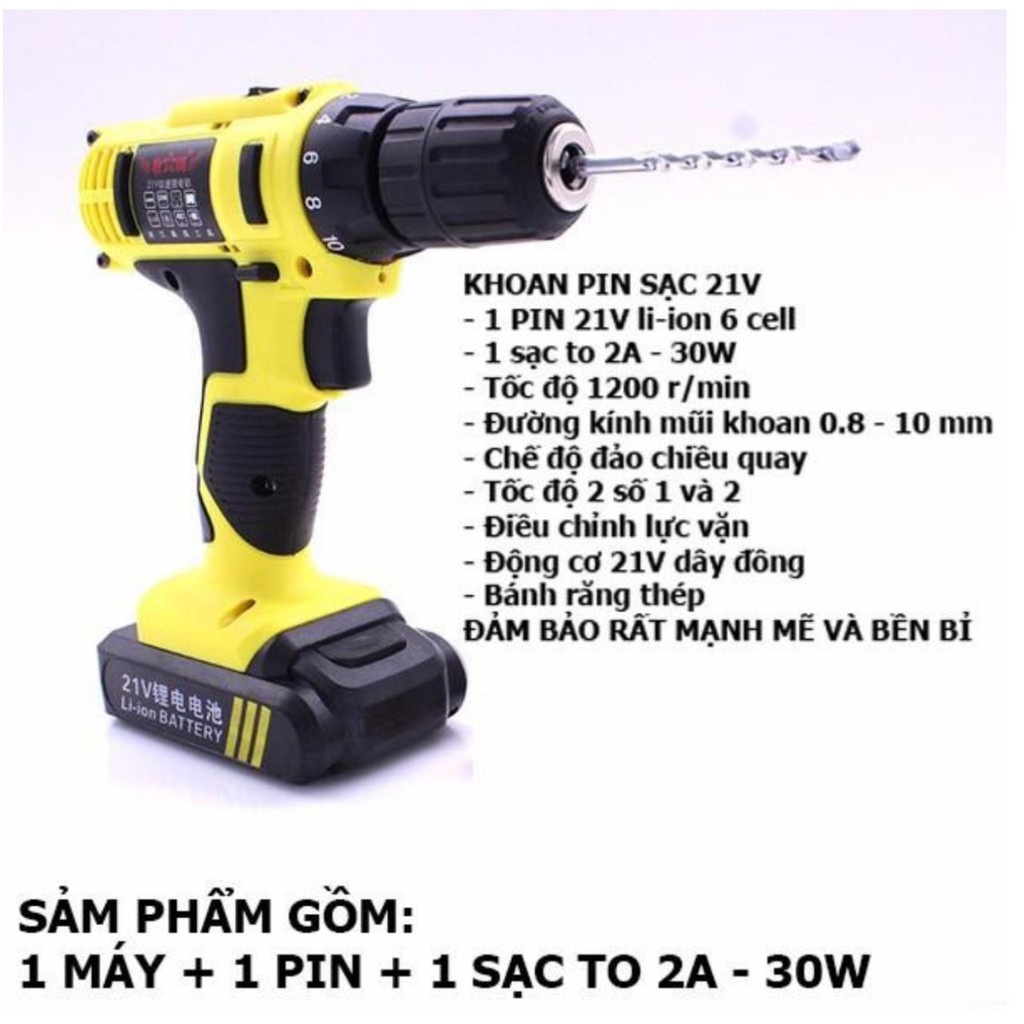 Khoan Pin Voto 21V - 3 Chức Năng Có Búa , 1 Pin , Hộp Nhựa Cao Cấp