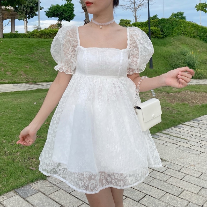 Váy babydoll tay phồng hoa nhí tiểu thư