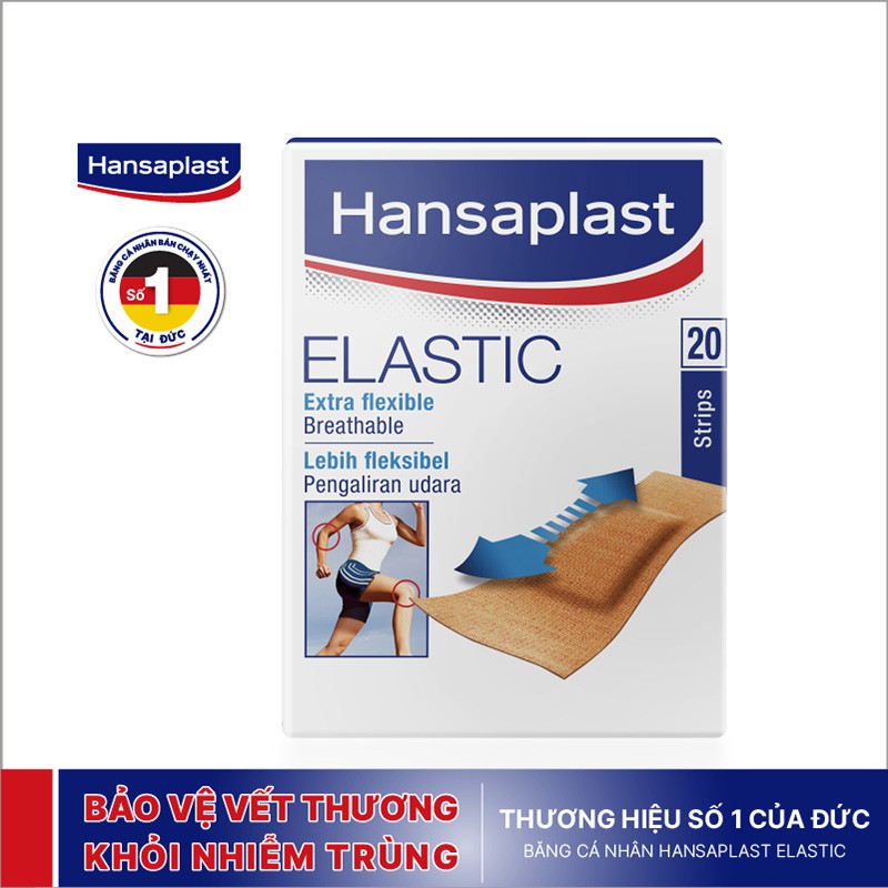 Combo 2 Gói Băng cá nhân Hansaplast Elastic gói 20 miếng, bằng vải co giãn và cực kỳ thoáng khí,thương hiệu số 1 của Đức