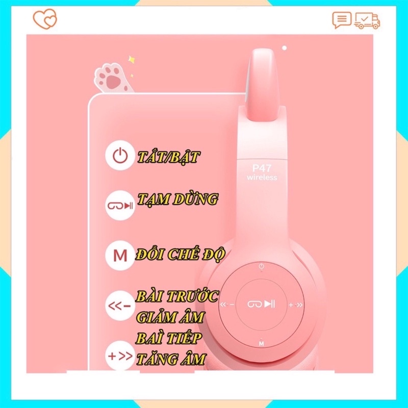 [FREESHIP-BH 12 THÁNG] Tai Nghe Mèo Blutooth Headphone dễ thương chống ồn có đèn led siêu cute