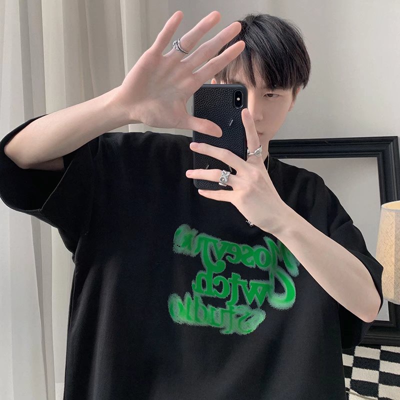 Áo Thun Tay Ngắn Dáng Rộng In Chữ Phong Cách Hip Hop Hàn Quốc Thời Trang Mùa Hè Cho Nam Giới Size M-8XL