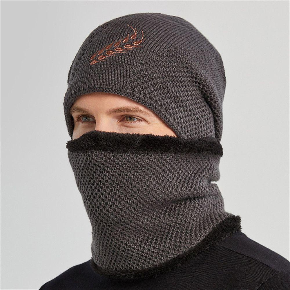 Set Mũ Balaclava Kèm Khăn Choàng Dày Mềm Mại Giữ Ấm Mùa Đông Cho Nam