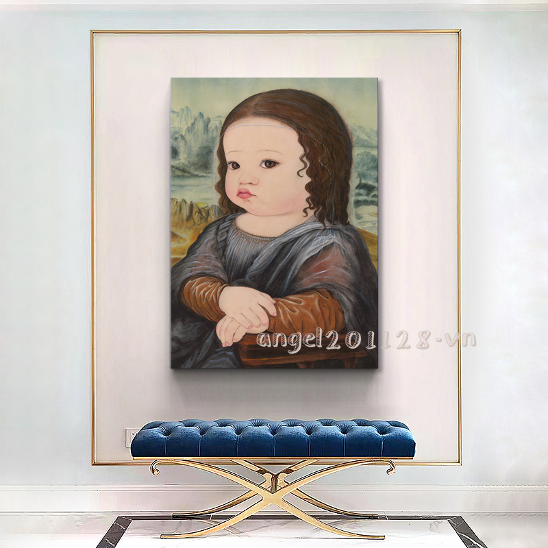 Angle🔥Tranh trang trí dễ thương Bắc Âu phiên bản Q Mona Lisa nghệ sĩ nhà trang trí phòng khách bức tranh trang trí cửa hàng bức tranh tường lối vào