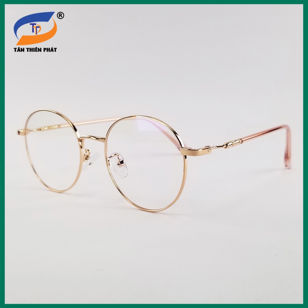 Gọng kính nam nữ kim loại mắt tròn màu đen, bạc 2999. Tròng giả cận 0 độ chống ánh sáng xanh, tia UV