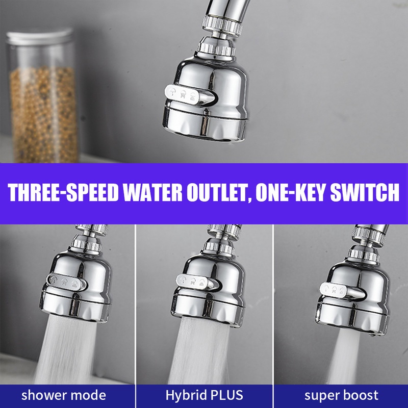 Vòi Tăng Cường Điều Chỉnh Ba Tốc Độ Vòi Nước / 360 Độ° Đầu Vòi Nước Xoay Tiết Kiệm Nước Chống Văng Tiện Lợi Dễ Sử Dụng