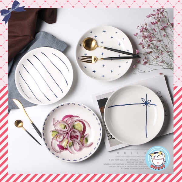 SIZE LỚN 21CM - Đĩa sứ trắng sâu lòng hoạ tiết ngộ nghĩnh dày dặn cao cấp KITCAT STORE