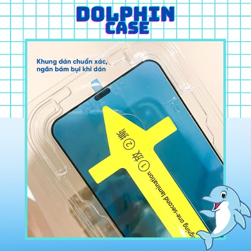 Kính cường lực tự dán blue arrow cho iphone , viền đen siêu mỏng, tĩnh điện chống bám bụi khi dán - Dolphin Case