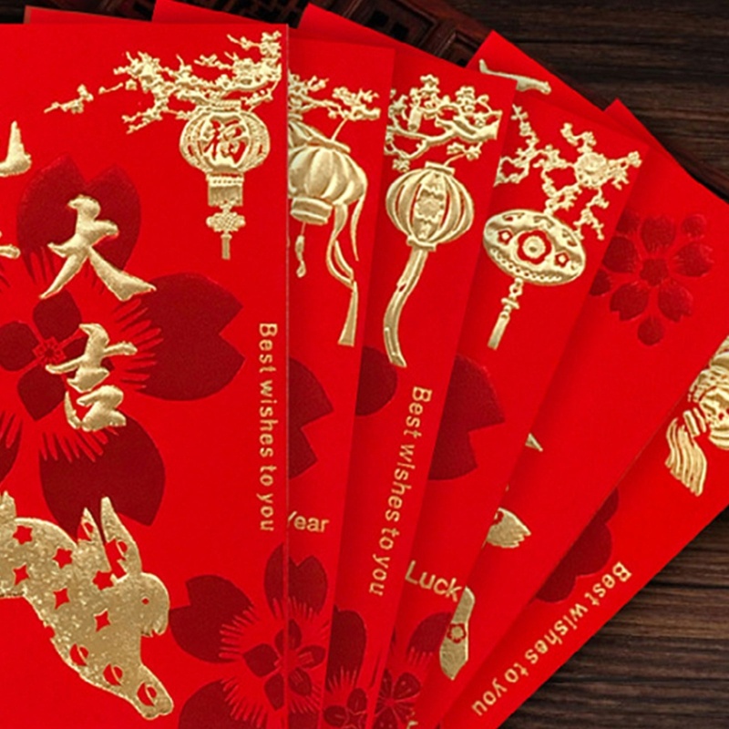 Set 6 Bao Lì Xì Đỏ Hình Thỏ Năm Mới 2023 Phong Cách Trung Hoa
