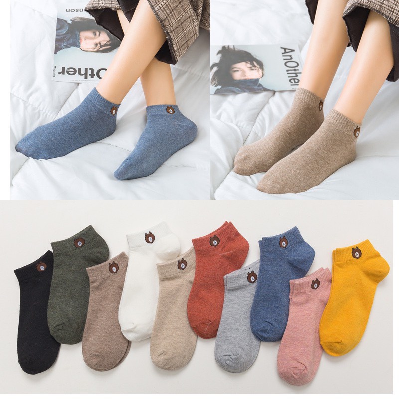 Set 10 Đôi Tất Hình Gấu Cute Kèm Túi Rút