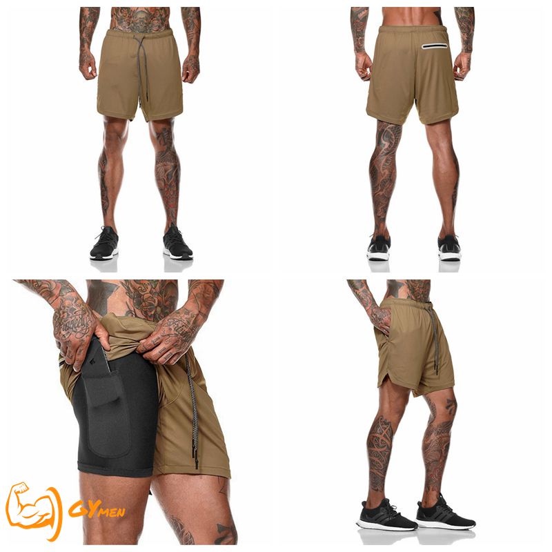 [ GYMEN ] Quần Short Thể Thao Nam  Hai Lớp Kích Thước Lớn Thoải Mái Thoáng Khí Thời Trang Ba Phần Tư Quần Chạy Bộ Thường Ngày Tập  Thể Hình