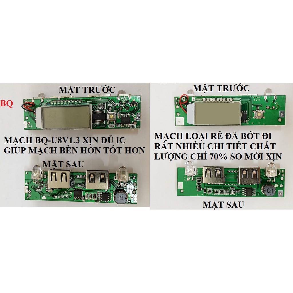 Mạch sạc dự phòng 2A kèm hộp đựng 8cell và lò xo BQ-U8V1.3 Mạch xịn đủ IC bảo vệ đã hàn dùng pin 18650