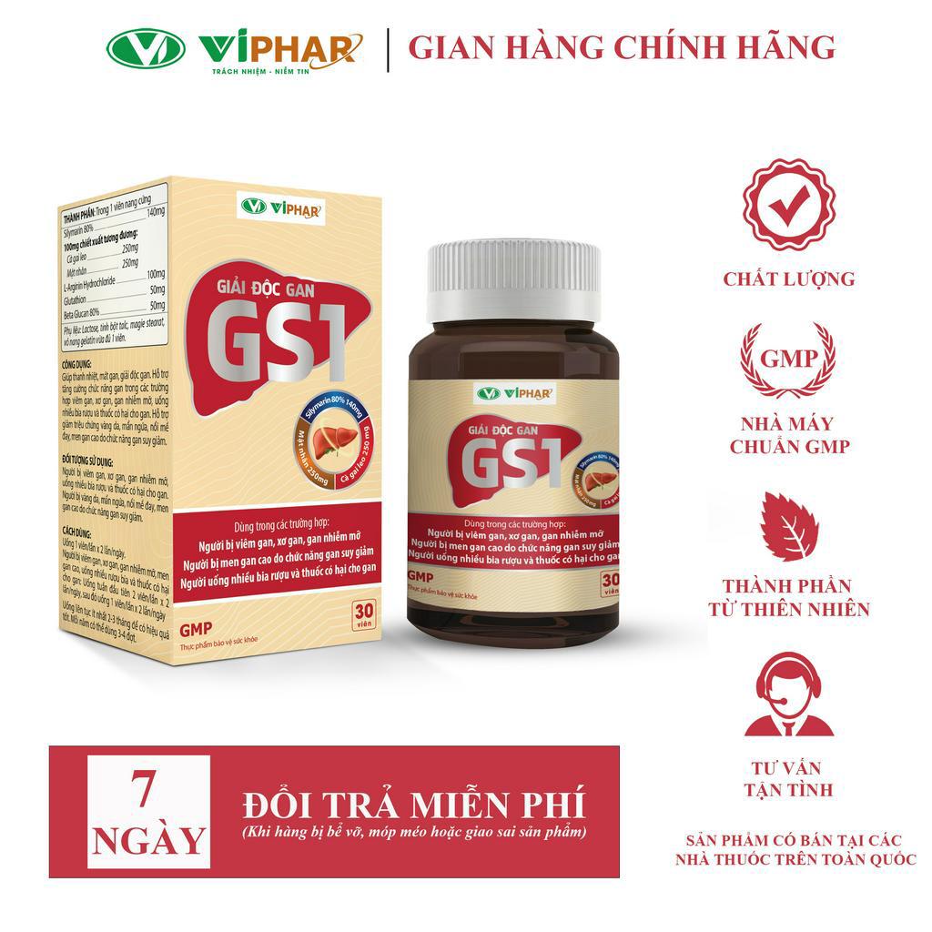 Viên Uống Bổ Gan, Hạ Men Gan, Gan Nhiễm Mỡ, Hỗ Trợ Viêm Gan, Xơ Gan, Giải Rượu Bia Giải Độc Gan GS1 VIPHAR Hộp 30 Viên