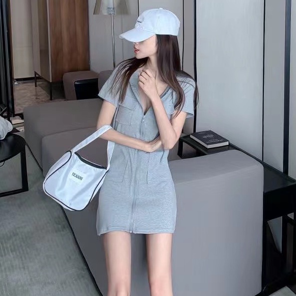 Đầm Nữ hoodie Dáng Ngắn Phối Khóa Kéo Phong Cách Hàn Quốc Thời Trang Cho váy WT-LYQ-30