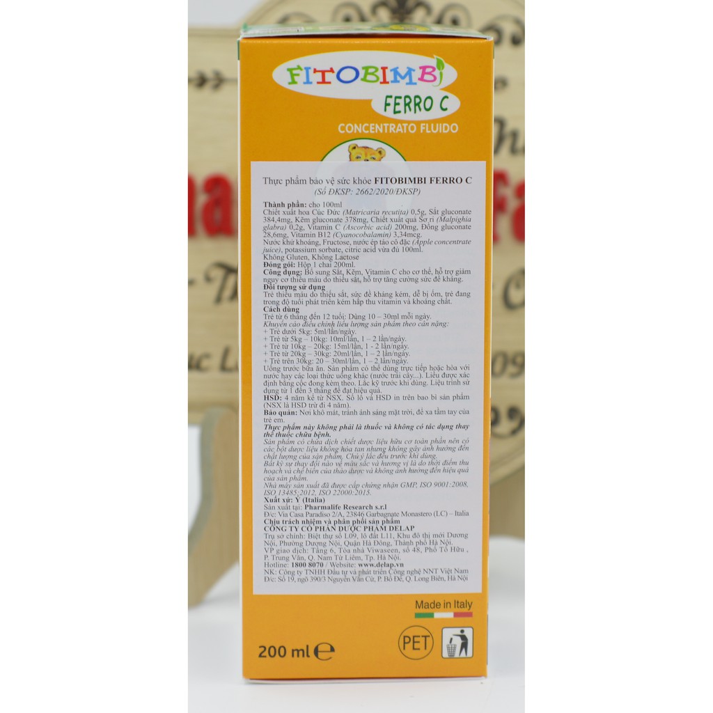 [Italia] Fitobimbi Ferro C - Bổ sung Sắt, Kẽm và các Vitamin, Khoáng Chất. Giúp tăng đề kháng - 200ml