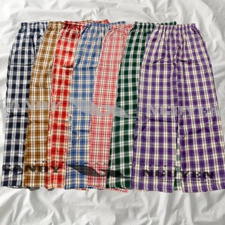 Quần caro dài ống suông lưng thun free size