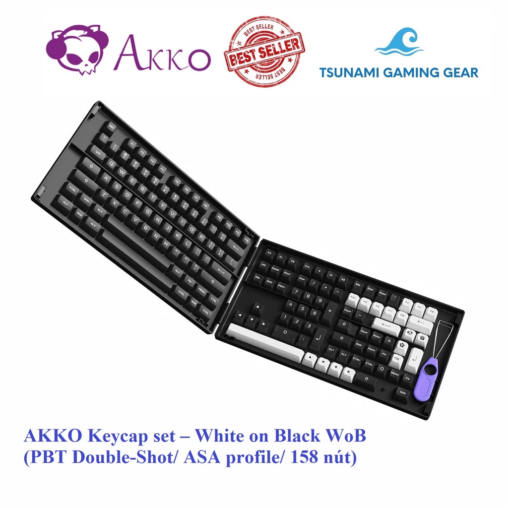 Bộ keycap phím cơ AKKO Keycap set – White on Black WoB/ Midnight (PBT Double-Shot/ ASA profile/ 158 nút)