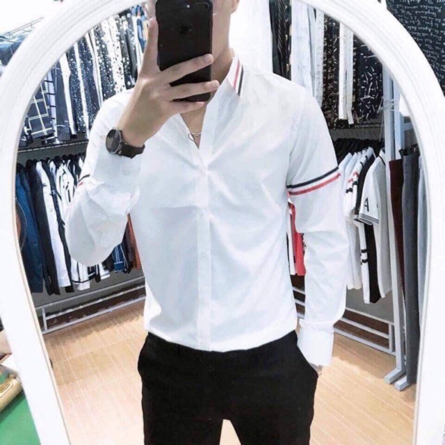 ÁO Sơ Mi Nam CHẤT LỤA DÀI TAY PHONG CÁCH HỌA TIẾT 2 sọc bên cách tay MS01 Shop Toàn Phát