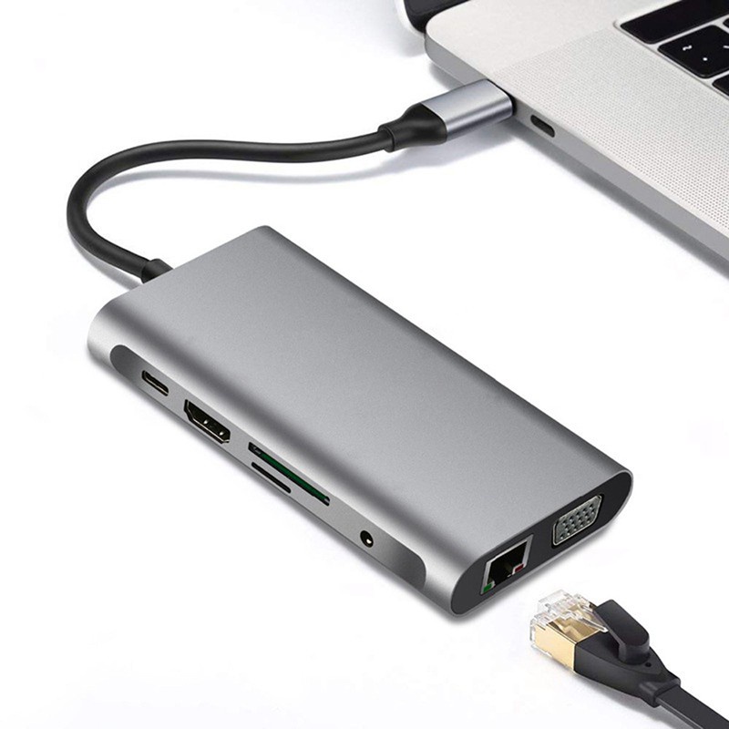 Bộ Chuyển Đổi Usb Type C Hub Sang Dual 4k Hdmi Usb3.0 Usb2.0 Pd Vga Rj45 3.5mm Có Khe Cắm Thẻ Tf / Sd