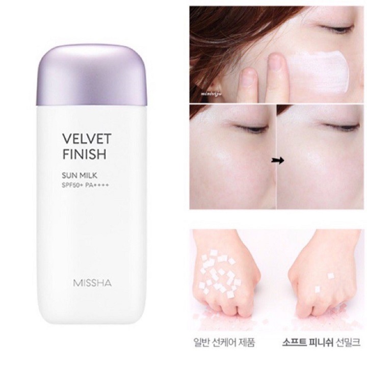 Kem chống nắng Missha Velvet Finish Sun Milk SPF 50+ PA++++ 70ml giúp kiềm dầu và nâng tông da - Yumi Beauty