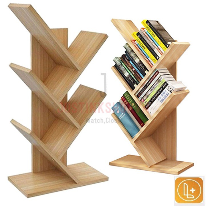 Kệ sách gỗ hình xương cá/Kệ gỗ 5 tầng đa năng để bàn gỗ MDF phủ Melamin, tháo lắp dễ dàng