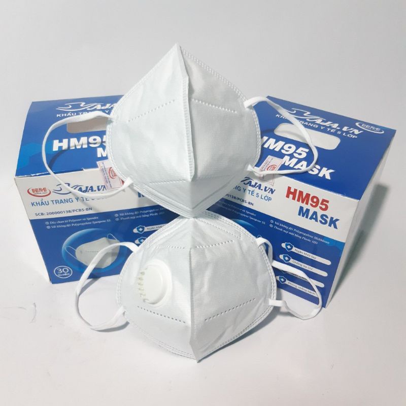 1 HỘP 25 CÁI Khẩu Trang N95 KHÔNG VAN/CÓ VAN HM95 Mask HOÀNG MINH 5 Lớp Màu Trắng Chống Bụi Mịn PM2.5, Có Nẹp Kim Loại