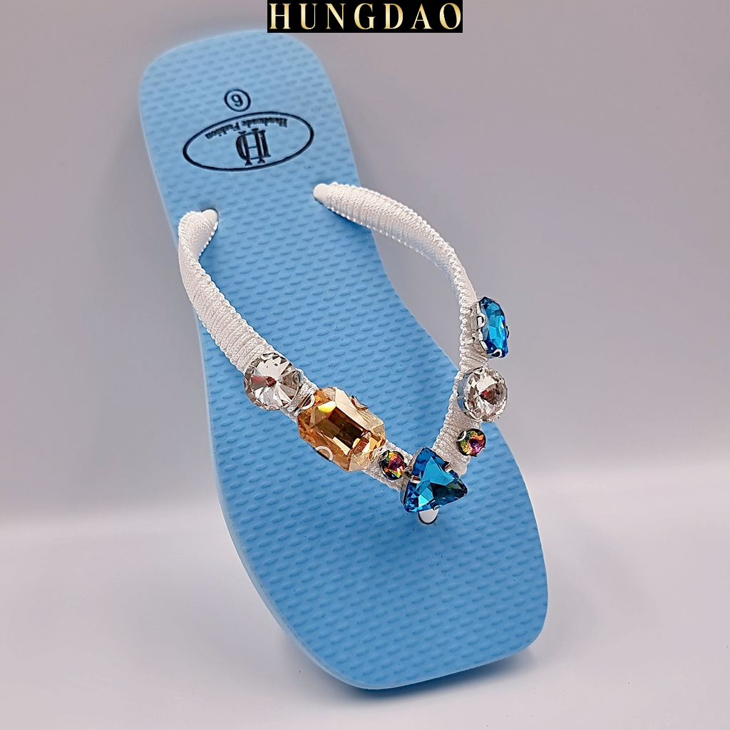 Dép đính đá nữ mũi vuông HD đính hạt đá xịn thời trang có đế chống trơn trượt đủ size nhiều màu