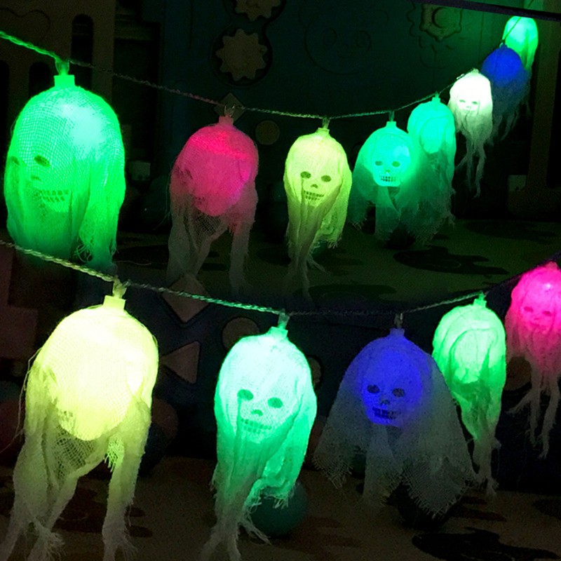 kiss* 5M Skull String Halloween Lights Spooky Ghost LED Lantern Battery Powered Decor