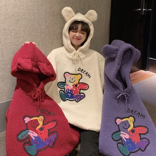 Áo hoodie nữ tay dài không có túi hình gấu DREAM ấm thu đông nón tai gấu dễ thương ulzzang ( 3 màu ) có big size