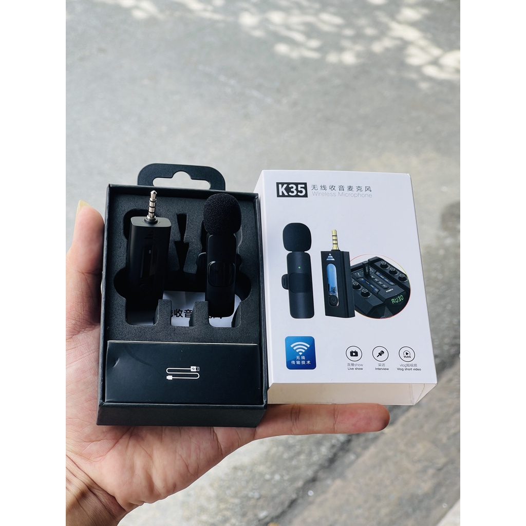 Micro không dây K35 lọc ồn thông minh kết nối jack 3.5 đa dụng hỗ trợ ghi hình video, phát trực tiếp trên tiktok, fb