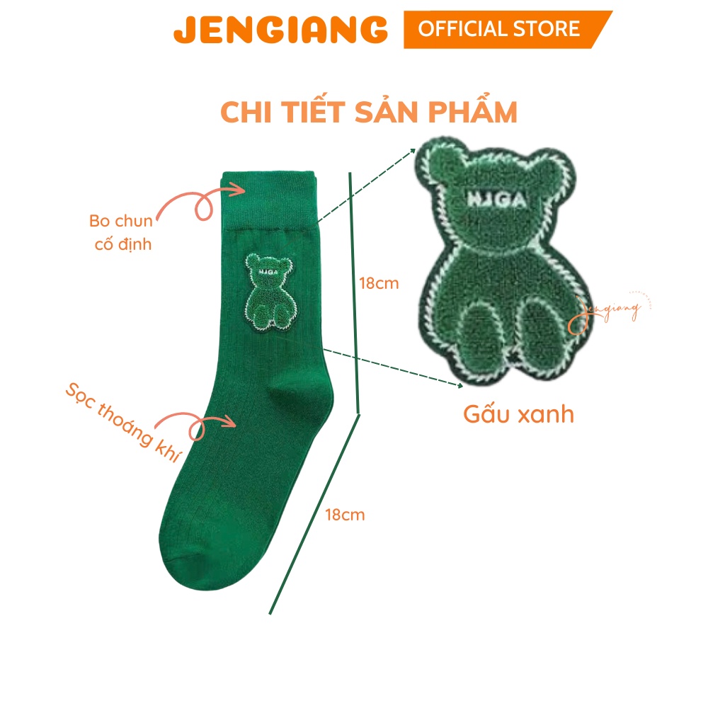 Tất cao cổ nữ Jengiang gấu xanh HJGA cao cấp phong cách Hàn Quốc Vớ gấu xanh lá cây cotton ulzzang cổ sọc cao