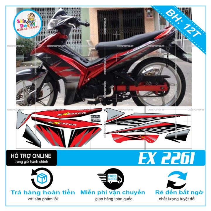 TEM RỜI EX 2010 ĐỎ ĐEN 2261 -- SHIN DECAL 2