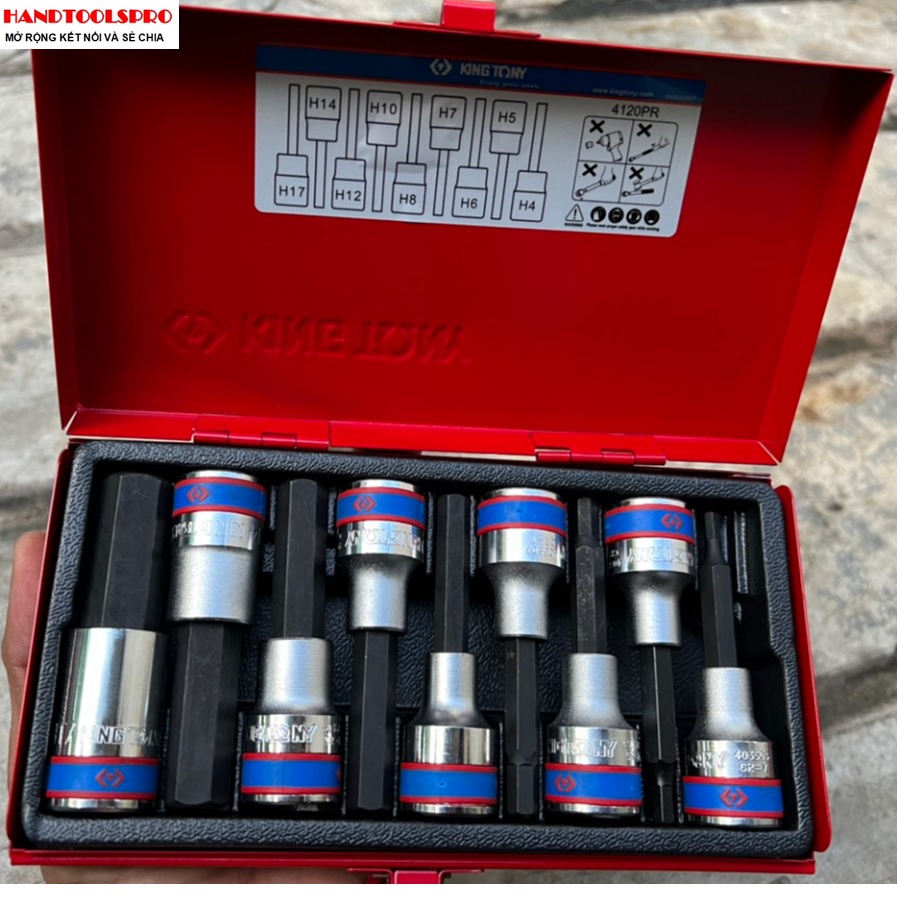 Bộ tuýp 1/2″ 9pcs mũi lục giác dài, H4-H17 4120PR Kingtony