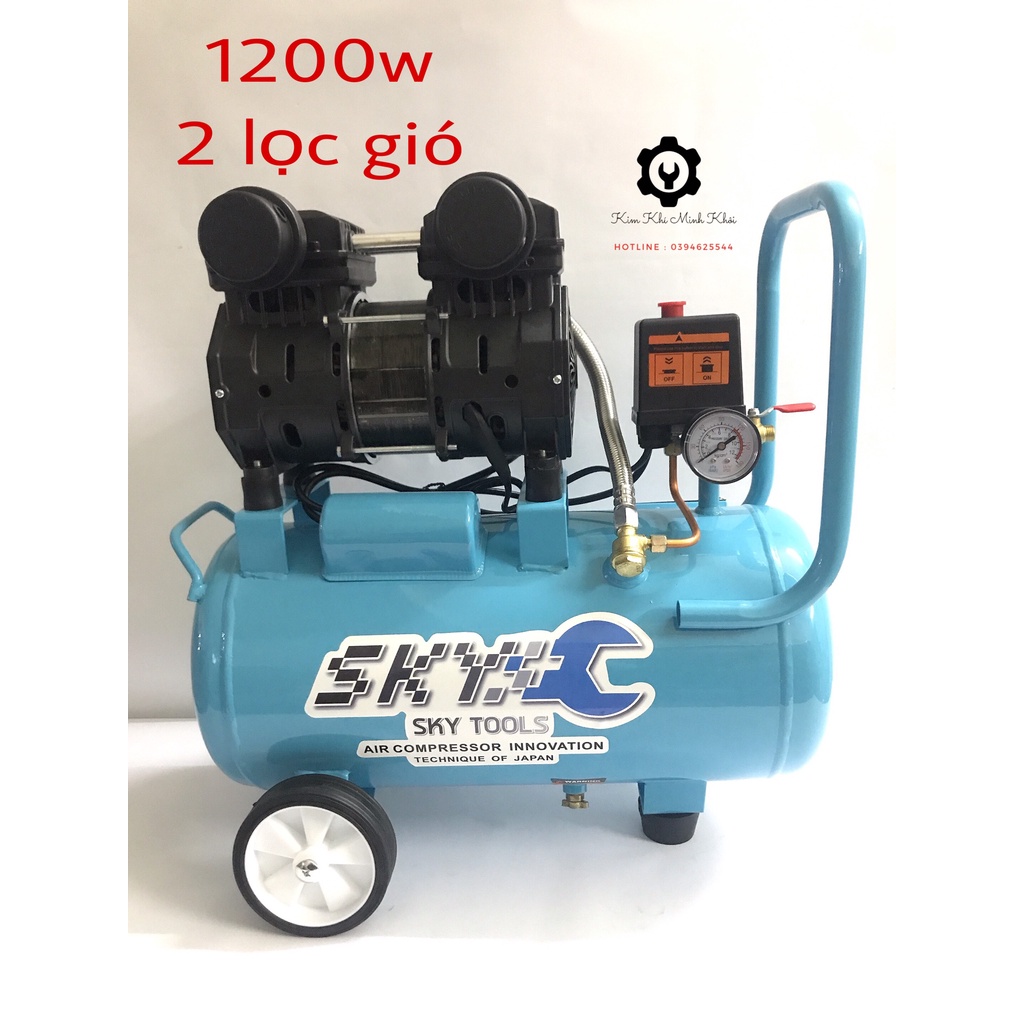 Máy nén khí không dầu SKY 30L Thái Lan 1200W, 2 lọc khí | Máy nén khí sạch( Không ồn, Cam kết hàng chuần)