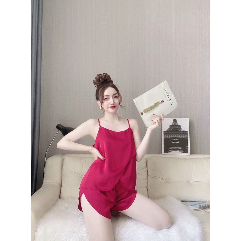 Set đồ ngủ lụa quần đùi áo 2 dây tà áo cách điệu cao cấp xinh xinh 🍄Đồ mặc nhà freesize 🍄 | BigBuy360 - bigbuy360.vn