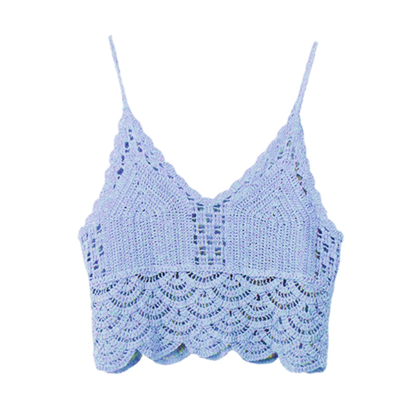 Áo Croptop Dệt Kim Hai Dây Cổ Chữ V Khoét Sâu Nhiều Màu Phong Cách Boho Thời Trang Đi Biển Cho Nữ