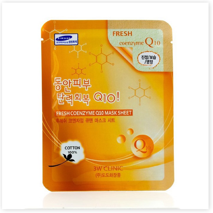 [Mã giảm giá] Bộ 10 gói mặt nạ cung cấp dưỡng chất phục hồi da 3W Clinic Fresh Coenzyme Q10 Mask Sheet 23ml X 10